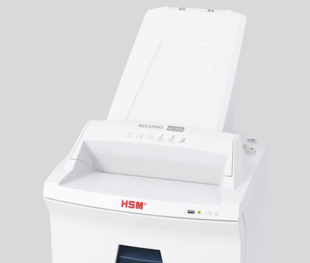 Le destructeur coupe croisée P4 AF350 Securio 4,5 x 30 mm insertion papier automatique HSM est équipé d'un système d'insertion automatique de papier (AUTOFEED)