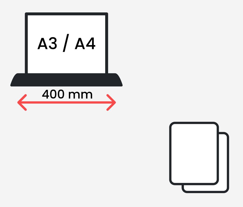 La largeur d'introduction du destructeur coupe micro-particules P7 B35 Securio 1 x 5 mm huileur automatique HSM est de 400 mm