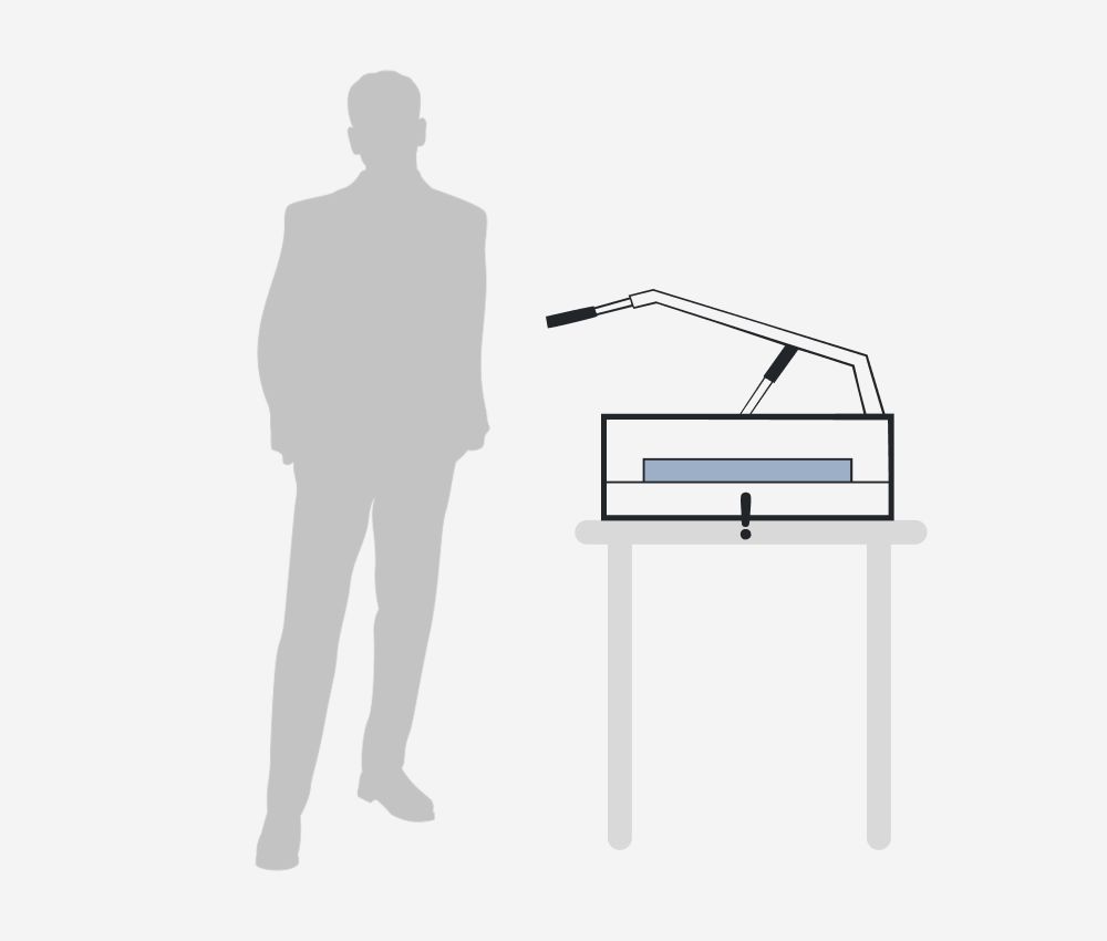 Dimensions et environnement de travail du massicot manuel A3 4305 IDEAL