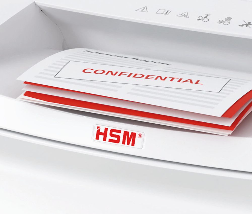 Fonction anti-bourrage du destructeur coupe croisée P4 AF150 Securio 4,5 x 30 mm insertion papier automatique HSM