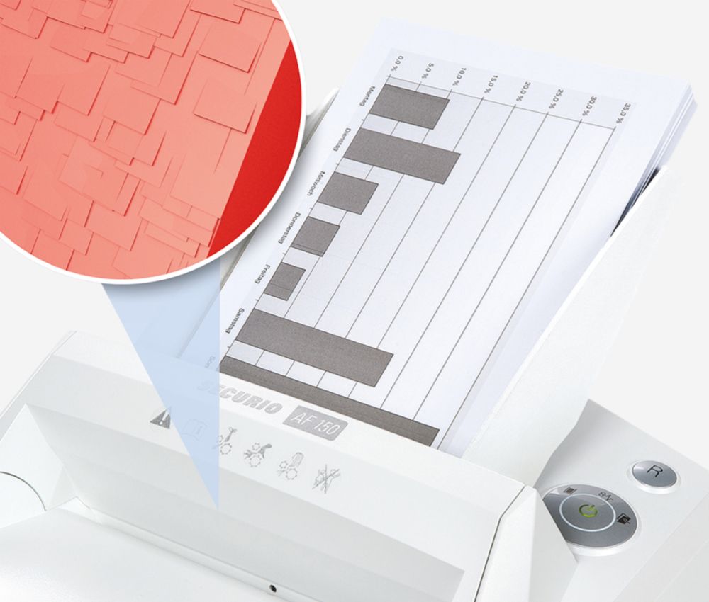 Le destructeur coupe croisée P4 AF150 Securio 4,5 x 30 mm insertion papier automatique HSM intègre la technologie Nanogrip