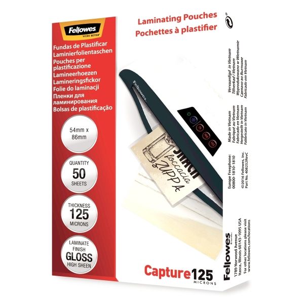 50 pochettes de plastification 54 x 86 mm 125 microns brillantes