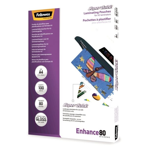 100 pochettes de plastification A4 80 microns brillantes - SuperQuick