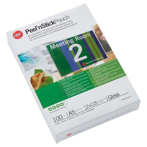 100 pochettes de plastification Peel'nStick A5 125 microns brillantes