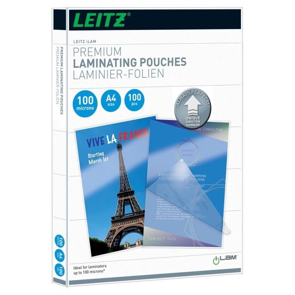 100 pochettes de plastification iLAM premium A4 100 microns brillantes