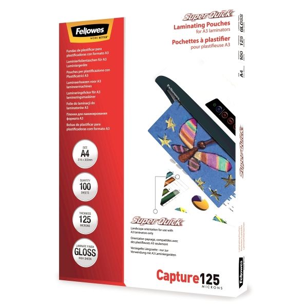 100 pochettes de plastification A4 125 microns brillantes - SuperQuick