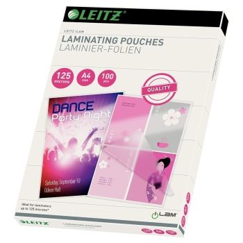 100 pochettes de plastification A4 125 microns brillantes LEITZ base - 33808