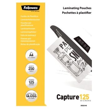 250 pochettes de plastification A4 125 microns brillantes FELLOWES base - 5314903