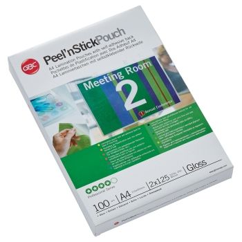 100 pochettes de plastification Peel'nStick A4 125 microns brillantes GBC base - 3747243