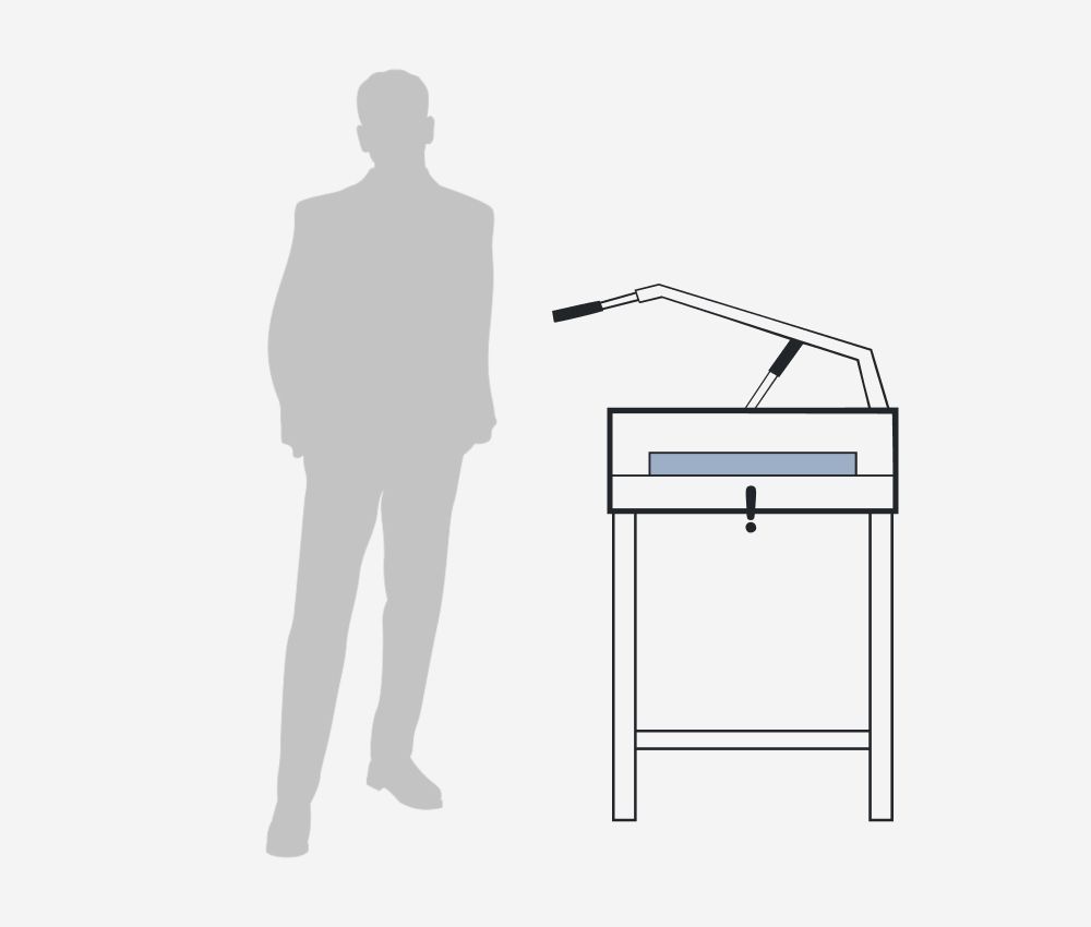 Dimensions et environnement de travail du massicot manuel A3 4305 sur stand IDEAL