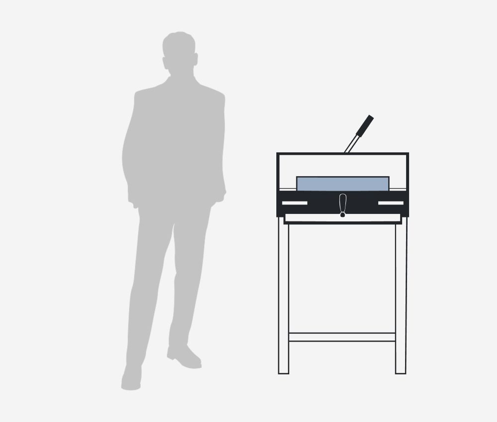 Dimensions et environnement de travail du massicot électrique A3 4315 sur stand IDEAL 