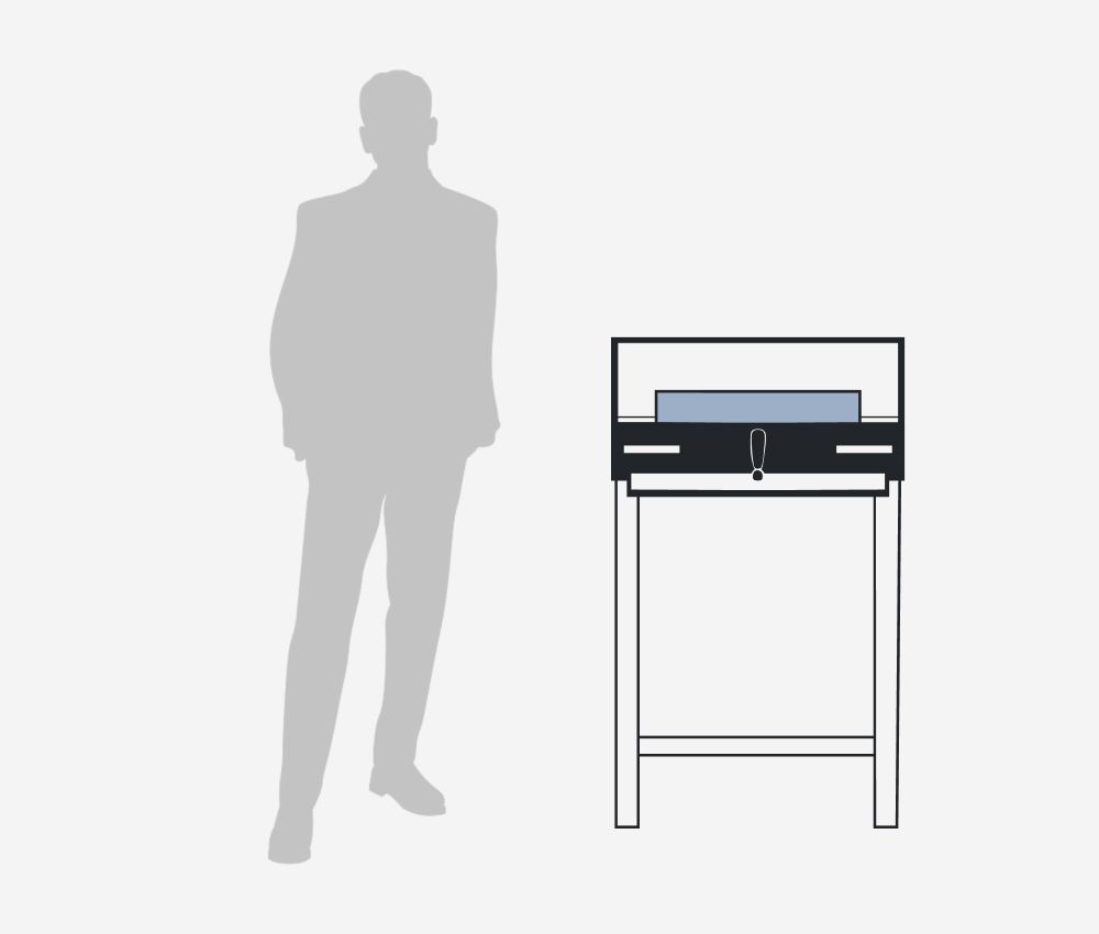 Dimensions et environnement de travail du massicot électrique A3 4350 sur stand IDEAL