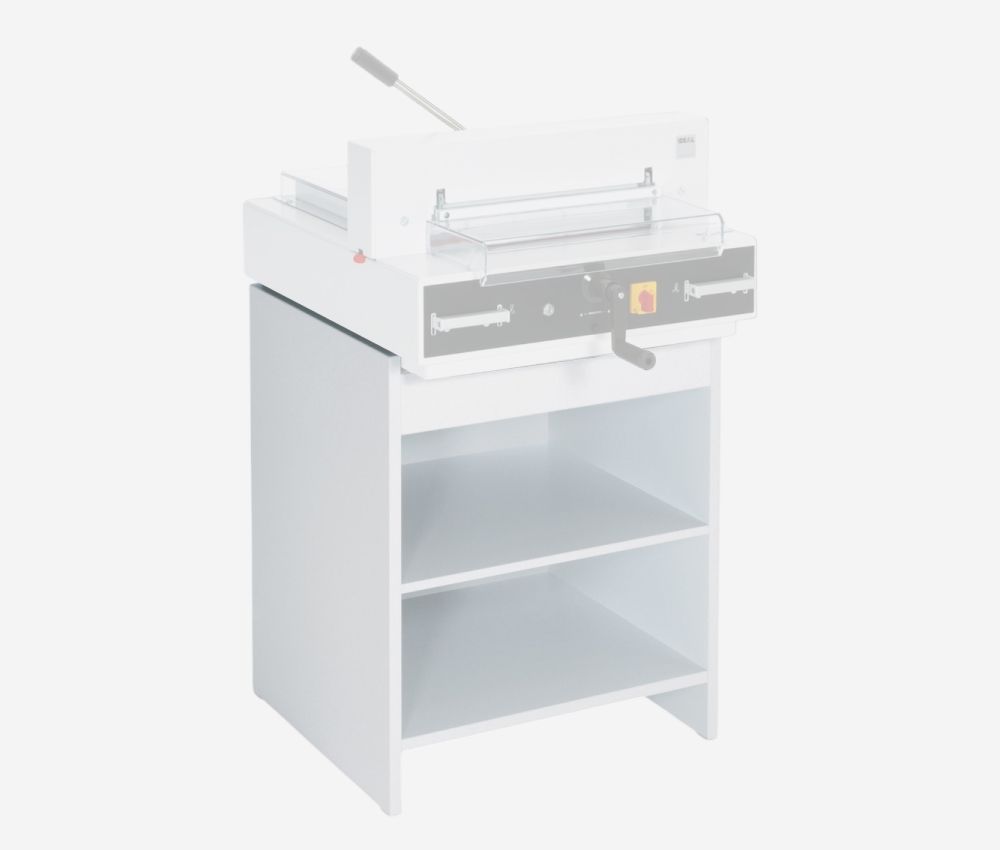 Meuble en bois du massicot électrique A3 4315 sur meuble IDEAL