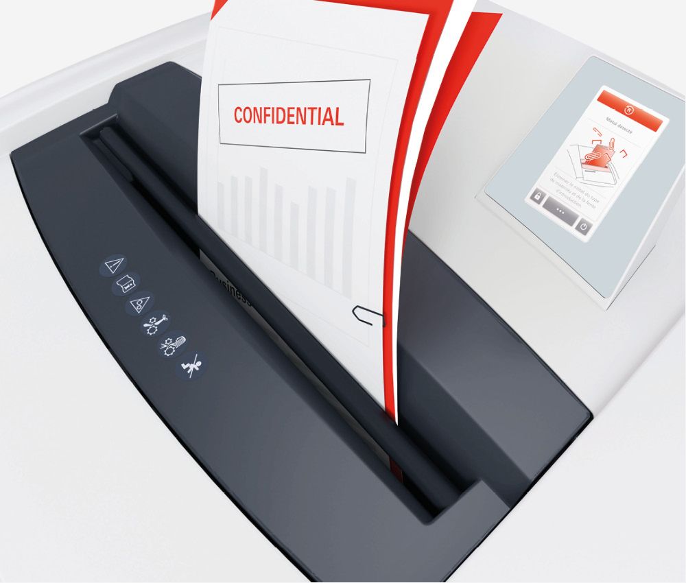 Le destructeur coupe micro-particules P7 P40i Securio 1 x 5 mm huileur automatique + bloc de coupe séparé OMDD  2 x 2 mm + reconnaissance de métaux HSM est &eacute;quip&eacute; d'une fonction de reconnaissance des m&eacute;taux