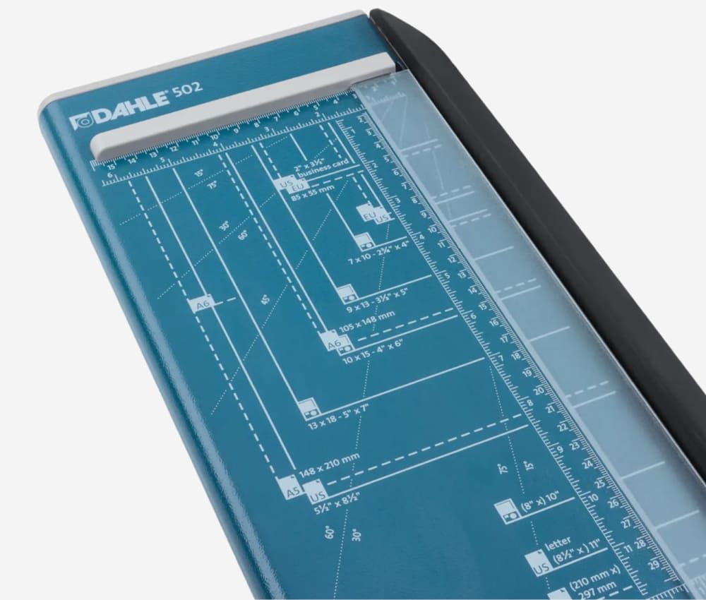 Tracé des formats DIN de la cisaille papier A4 502 DAHLE