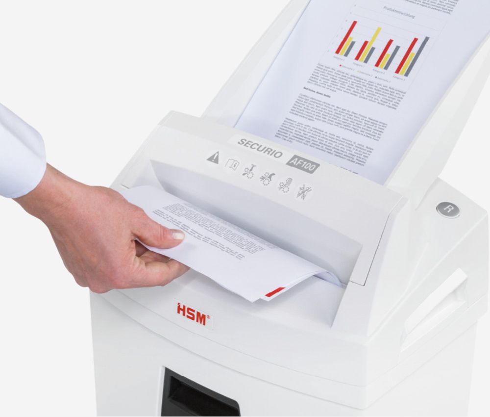 Possibilité d'insérer simultanément du papier manuellement dans le  destructeur de documents Securio AF500 HSM insertion papier automatique  
